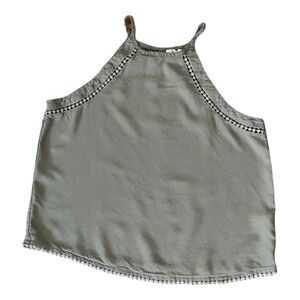 MUDD WOMENS TANK TOP‎ CROCHET LACE CROPPED ARMY GREEN S